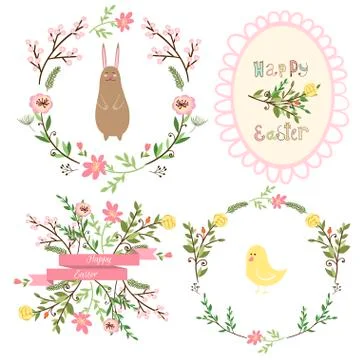 Set of vector easter frames and elements 스톡 일러스트