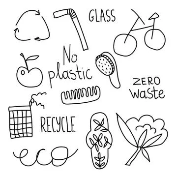 Set of vector ecology of elements doodle. Stock Illustration