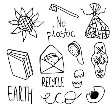 Set of vector ecology of elements doodle. Illustrazione stock