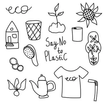 Set of vector ecology of elements doodle. Stock Illustration