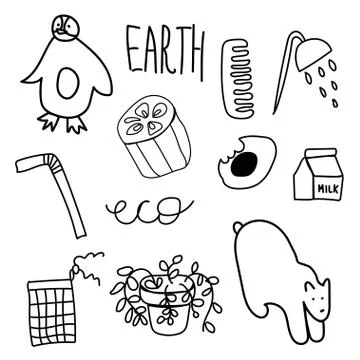 Set of vector ecology of elements doodle. Stock Illustration