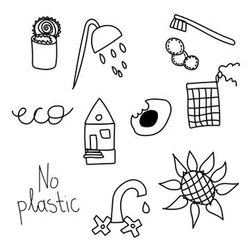 Set of vector ecology of elements doodle. Stock Illustration