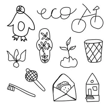 Set of vector ecology of elements doodle. Stock Illustration