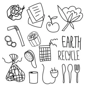 Set of vector ecology of elements doodle. Stock Illustration