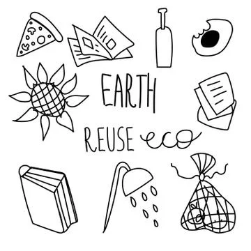 Set of vector ecology of elements. Lettering earth Illustrazione stock