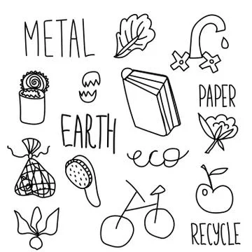 Set of vector ecology of elements. Lettering recycle, Stock Illustration