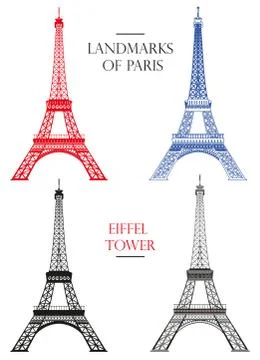 Set of vector Eiffel tower (Landmark of Paris) Stock Illustration