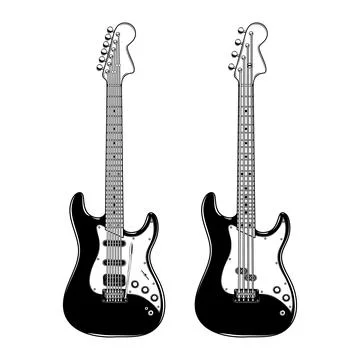 Set of vector electric guitars. Illustration of a musical instrument. Stock Illustration
