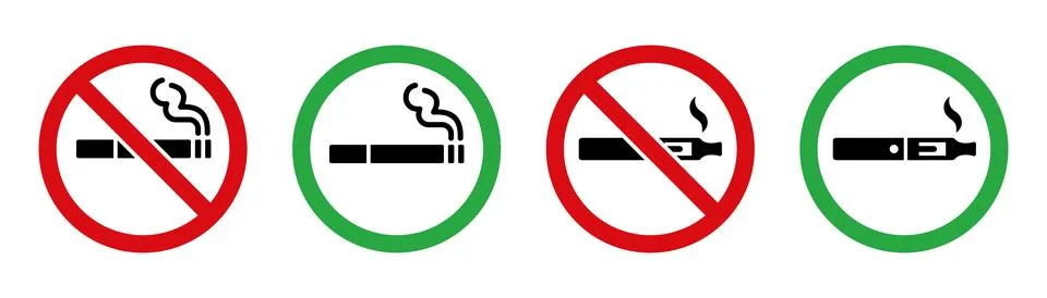 Set of vector electronic cigarette and regular cigarette icons with red pro.. Stock Illustration