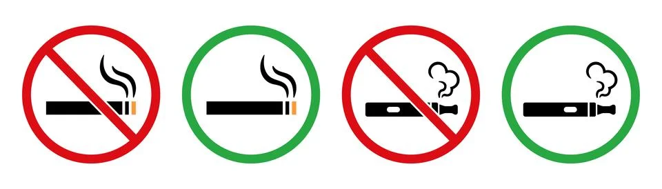 Set of vector electronic cigarette and regular cigarette icons with red pro.. Stock Illustration