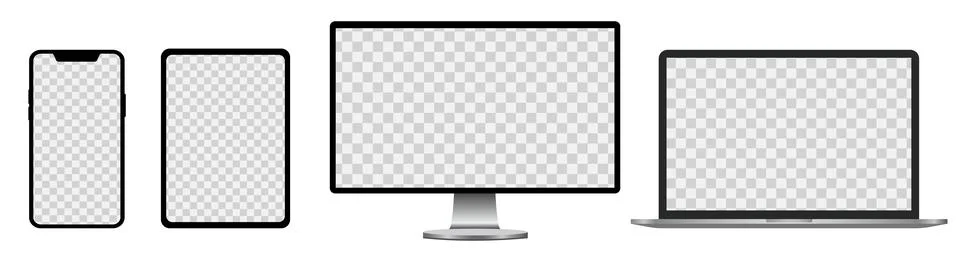 Set of vector electronic devices with transparent checkerboard screens, isola 스톡 일러스트