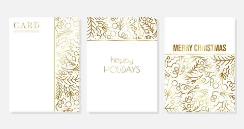 Set of vector elegant Christmas hand drawn doodle style cards with berries, pine Stock Illustration