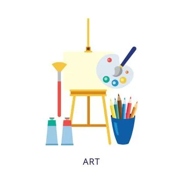 A set of vector elements of art education at school. Stock Illustration