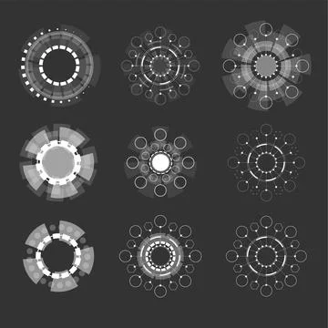 Set of vector elements on a dark background with blank windows for icons. Illustrazione stock