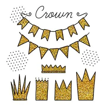 Set of vector elements with gold glitter for party and Birthday Stock Illustration