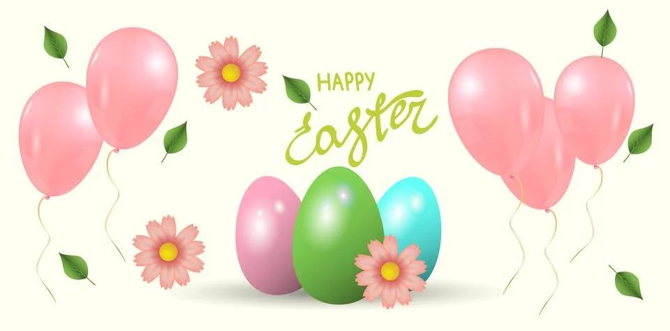 Set of vector elements for holiday design. Colored eggs, flowers, leaves, balls. Stock Illustration