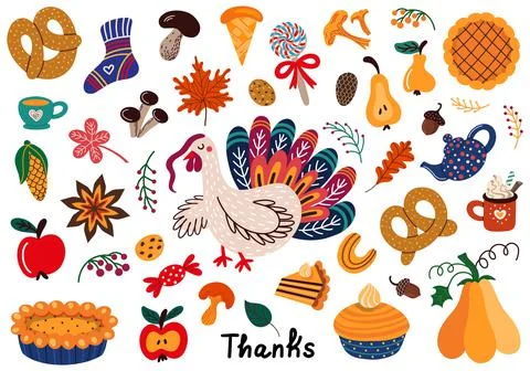 Set of vector elements for Thanksgiving celebration Stockillustratie