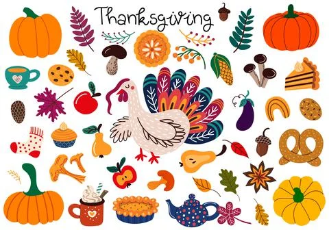 Set of vector elements for Thanksgiving celebration 스톡 일러스트
