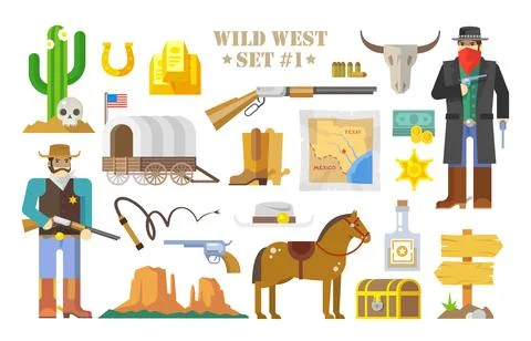 Set of vector elements on the theme of wild West. Stock Illustration