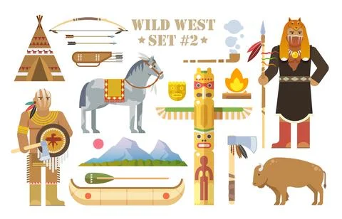 Set of vector elements on the theme of wild West. Stock Illustration