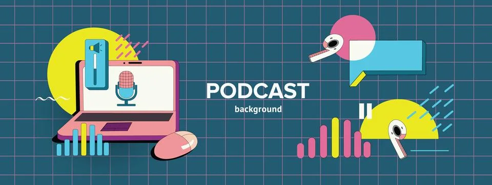 Set of vector elements on the topic of podcast. 스톡 일러스트