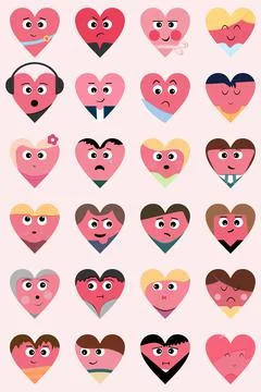 Set of vector emoticons hearts. Illustrazione stock