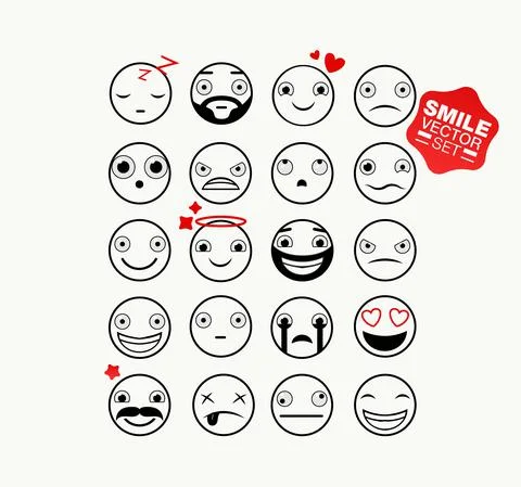 Set of vector emoticons. Smile icons. Isolated vector illustration on white Illustrazione stock