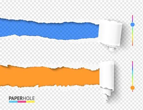 Set of vector empty torn paper pieces of scroll with rip hole edges on abstract Stock Illustration
