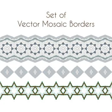 Set of vector exquisite filigree borders or brush style mosaics and inlay Stock Illustration