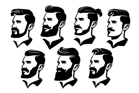Set vector faces bearded men. Hipster with haircut, mustache, beard. Design Stock Illustration