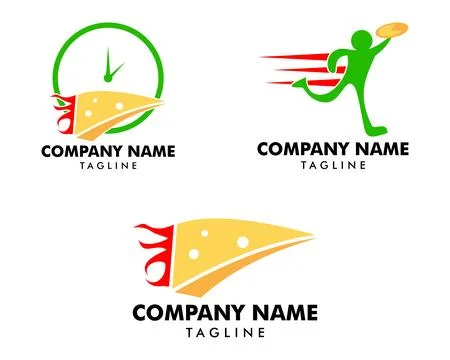 Set of Vector fast pizza logo, Pizza quickly delivering logo Stock Illustration