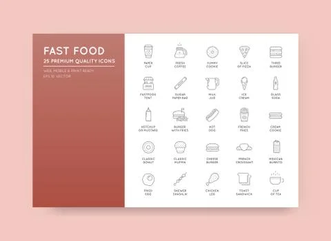 Set of Vector Fastfood Fast Food Elements Icons and Equipment as Illustration Illustrazione stock