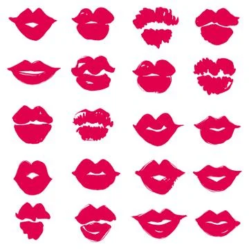 Set of Vector female lips. Lipstick kiss print isolated. Stock Illustration