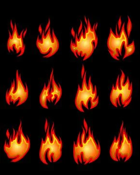 Set of vector fires isolated on a black イラスト素材