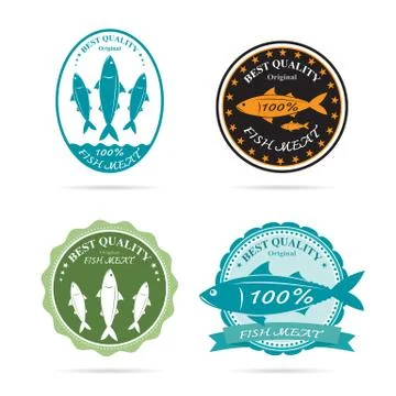 Set of vector an fish label on white background Stock Illustration
