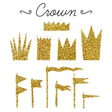Set of vector flags and crowns Stock Illustration