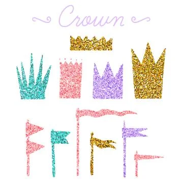 Set of vector flags and crowns Stock Illustration