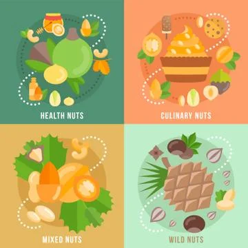Set Vector Flat Banners about Nuts Free Stock Illustration