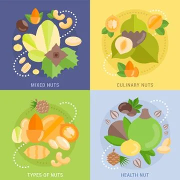 Set Vector Flat Banners about Nuts Free Stock Illustration