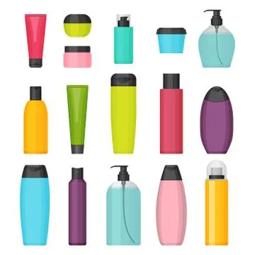 Set of vector flat colorful cosmetic bottles Stock Illustration