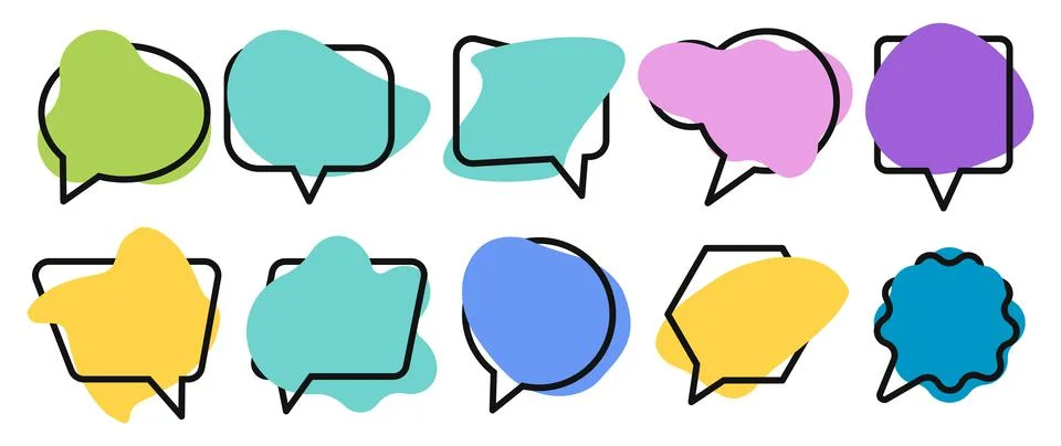 Set of vector flat colorful, speech bubble shaped. Vector illustration. Stock Illustration