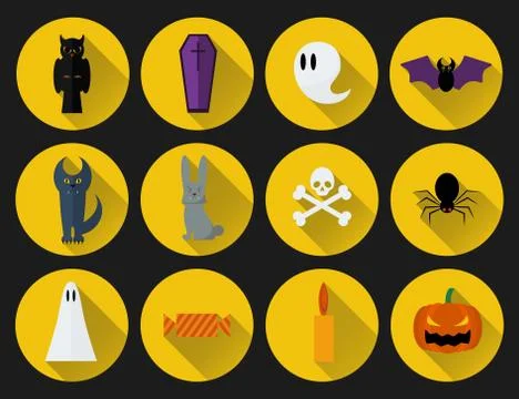 Set of vector flat design Halloween icons. Stock Illustration