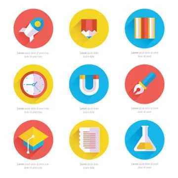 Set of vector flat design icons with long shadows Stock Illustration