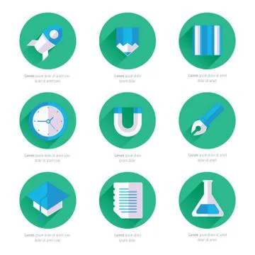 Set of vector flat design icons with long shadows Stock Illustration