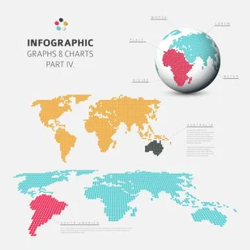 Set of vector flat design infographics charts - world map visualization - fre Ilustración de archivo