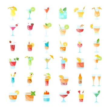 Set Vector Flat Icons of Coctails 무료 스톡 일러스트