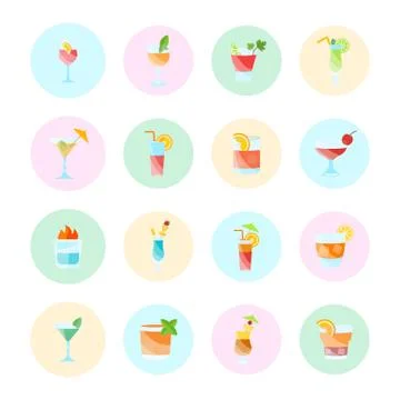 Set Vector Flat Icons of Coctails Free Stock Illustration