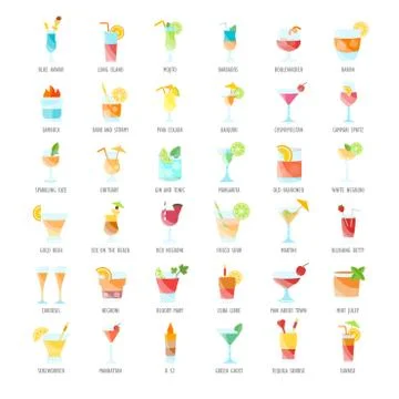Set Vector Flat Icons of Coctails 무료 스톡 일러스트