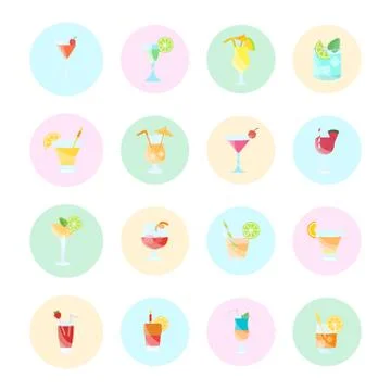 Set Vector Flat Icons of Coctails Free Stock Illustration