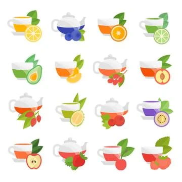 Set Vector Flat Icons of Fruit Tea Free Stock Illustration